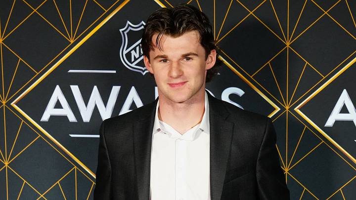 Jun 27, 2024; Las Vegas, Nevada, USA; Cole Eiserman appears on a red carpet before the start of the 2024 NHL Awards at Fontainebleau Las Vegas. Mandatory Credit: Stephen R. Sylvanie-USA TODAY Sports Jun 27, 2024; Las Vegas, Nevada, USA; Cole Eiserman appears on a red carpet before the start of the 2024 NHL Awards at Fontainebleau Las Vegas. Mandatory Credit: Stephen R. Sylvanie-USA TODAY Sports