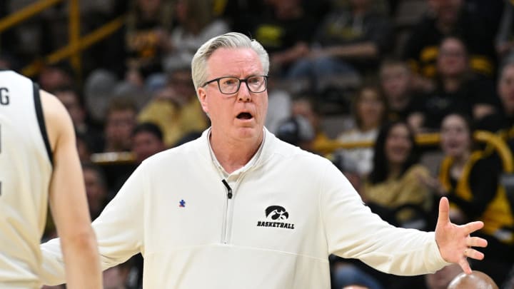 Iowa Hawkeyes head coach Fran McCaffery reacts during the first half against the Penn State Nittany Lions at Carver-Hawkeye Arena. 