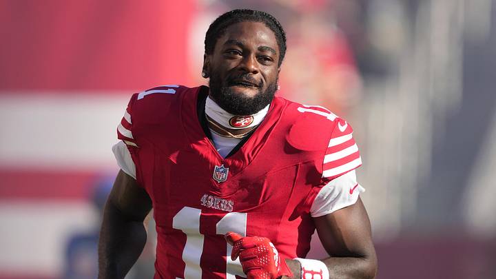 Sep 9, 2024; Santa Clara, California, USA; San Francisco 49ers wide receiver Brandon Aiyuk (11) is introduced to the crowd before the game against the New York Jets at Levi's Stadium. Mandatory Credit: Darren Yamashita-Imagn Images Sep 9, 2024; Santa Clara, California, USA; San Francisco 49ers wide receiver Brandon Aiyuk (11) is introduced to the crowd before the game against the New York Jets at Levi's Stadium. Mandatory Credit: Darren Yamashita-Imagn Images