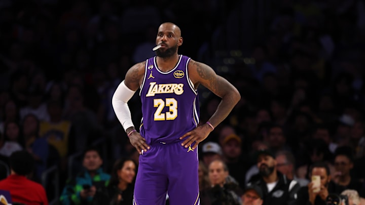 Feb 9, 2026; Los Angeles, California, USA;  Los Angeles Lakers forward LeBron James (23). Mandatory Credit: Kiyoshi Mio-Imagn Images