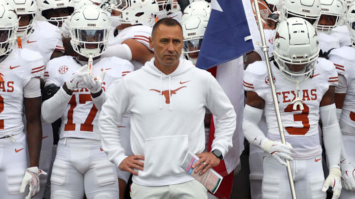 Texas Longhorns head coach Steve Sarkisian waits to lead his team onto the field prior to the game against the Mississippi State Bulldogs at Davis Wade Stadium at Scott Field.