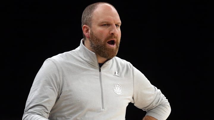 Mar 10, 2025; Memphis, Tennessee, USA; Memphis Grizzlies head coach Taylor Jenkins looks on during the fourth quarter against the Phoenix Suns at FedExForum. Mandatory Credit: Petre Thomas-Imagn Images