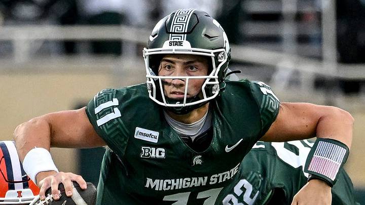 Michigan State’s Alessio Milivojevic scrambles on a play against Illinois during the fourth quarter on Saturday, Oct. 10, 2026, at Spartan Stadium in East Lansing.