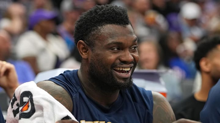 Apr 3, 2026; Sacramento, California, USA; New Orleans Pelicans forward Zion Williamson (1) during the fourth quarter against the Sacramento Kings at Golden 1 Center. Mandatory Credit: Darren Yamashita-Imagn Images