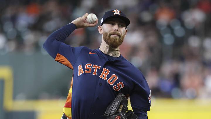 Jun 7, 2026; Houston, Texas, USA; Houston Astros starting pitcher Mike Burrows (50) delivers a pitch during the second inning against the Athletics at Daikin Park. Mandatory Credit: Troy Taormina-Imagn Images