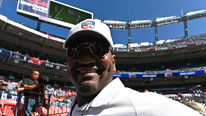 Oct 13, 2019; Denver, CO, USA; Former American football player Alfred Williams before the game against the Tennessee Titans at Empower Field at Mile High. Mandatory Credit: Ron Chenoy-Imagn Images