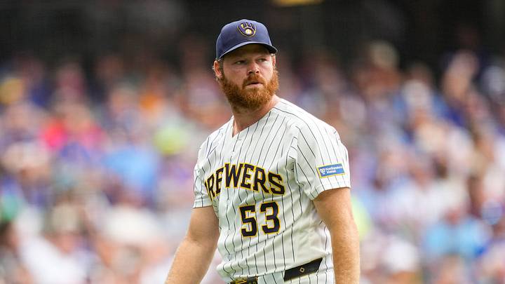 Jun 28, 2026; Milwaukee, Wisconsin, USA;  Milwaukee Brewers pitcher Brandon Woodruff (53) walks to the dugout after being removed from the game during the sixth inning against the Chicago Cubs at American Family Field. Mandatory Credit: Jeff Hanisch-Imagn Images