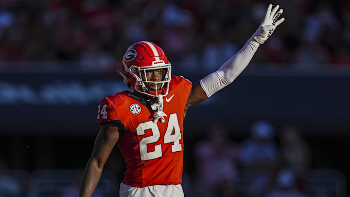 Oct 12, 2024; Athens, Georgia, USA; Georgia Bulldogs defensive back Malaki Starks (24) on the field against the Mississippi State Bulldogs at Sanford Stadium. Mandatory Credit: Dale Zanine-Imagn Images Oct 12, 2024; Athens, Georgia, USA; Georgia Bulldogs defensive back Malaki Starks (24) on the field against the Mississippi State Bulldogs at Sanford Stadium. Mandatory Credit: Dale Zanine-Imagn Images