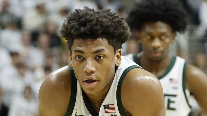 Michigan State's Jeremy Fears Jr. takes a breather before a free throw against Michigan on Friday, Jan. 30, 2026, inside the Breslin Center.