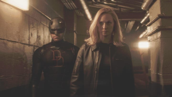 L-R: Matt Murdock / Daredevil (Charlie Cox) and Karen Page (Deborah Ann Woll) in Marvel Television's DAREDEVIL: BORN AGAIN