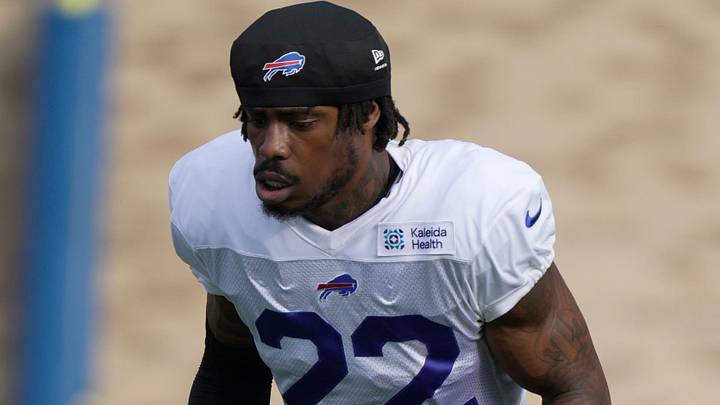 Bills C.J. Gardner-Johnson does a warm up drill before practice at Buffalo Bills Training Camp at St. John Fisher University. Bills C.J. Gardner-Johnson does a warm up drill before practice at Buffalo Bills Training Camp at St. John Fisher University.