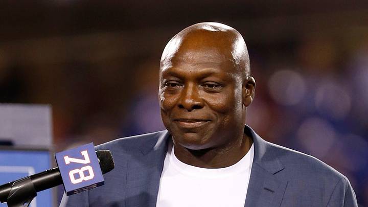 Sep 15, 2016; Orchard Park, NY, USA; Buffalo Bills former player Bruce Smith speaks as his number is retired in a ceremony during halftime against the New York Jets at New Era Field. The Jets beat the Bills 37-31. Mandatory Credit: Timothy T. Ludwig-USA TODAY Sports