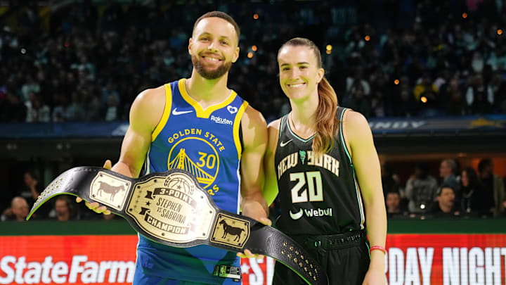 Sabrina Ionescu and Steph Curry competed in a three-point challenge in Indianapolis last year
