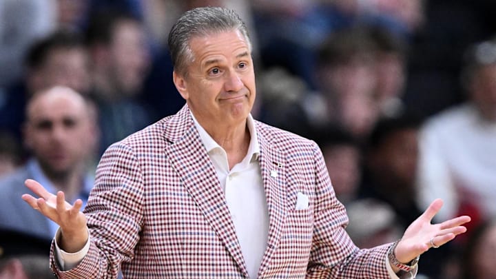 Arkansas Razorbacks coach John Calipari during the first half of a second round men’s NCAA Tournament game against the St. John's Red Storm at Amica Mutual Pavilion.