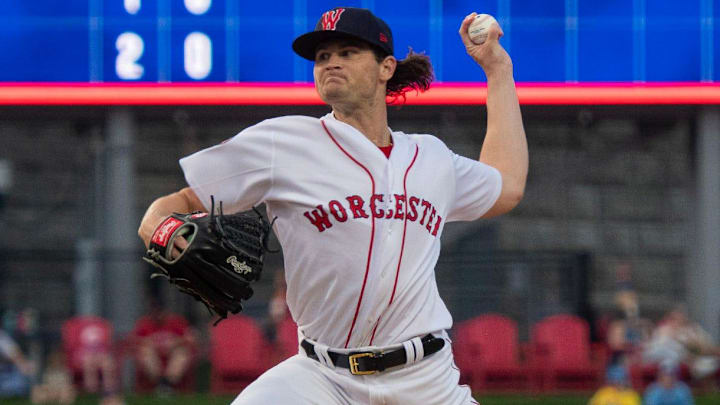 Worcester’s Shane Drohan pitches in the third inning against Lehigh Valley on Tuesday at Polar Park.