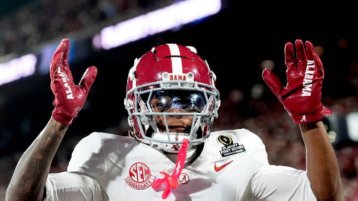 Alabama 's Isaiah Horton (1) celebrates an Alabama touchdown during the College Football Playoff game between the University of Oklahoma Sooners (OU) and the Alabama Crimson Tide at the Gaylord Family - Oklahoma Memorial Stadium in Norman, Okla., Friday Dec. 19, 2025. Alabama 's Isaiah Horton (1) celebrates an Alabama touchdown during the College Football Playoff game between the University of Oklahoma Sooners (OU) and the Alabama Crimson Tide at the Gaylord Family - Oklahoma Memorial Stadium in Norman, Okla., Friday Dec. 19, 2025.