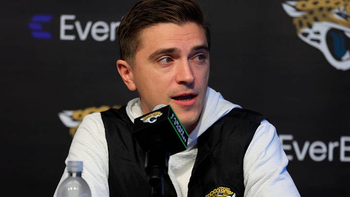 Jacksonville Jaguars general manager James Gladstone speaks during a press conference at the Miller Electric Center, Wednesday, Jan. 14, 2026, in Jacksonville, Fla.