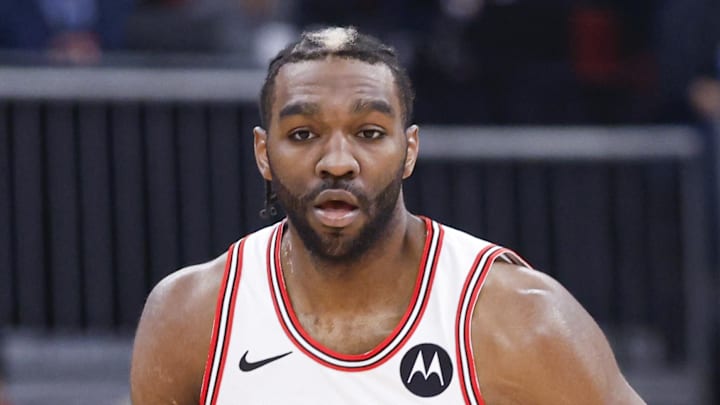 Jan 10, 2026; Chicago, Illinois, USA; Chicago Bulls forward Patrick Williams (44) brings the ball up court against the Dallas Mavericks during the first half at United Center. Mandatory Credit: Kamil Krzaczynski-Imagn Images