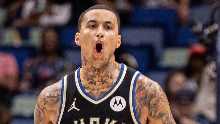 Milwaukee Bucks forward Kyle Kuzma (18) reacts to a play against the New Orleans Pelicans during the first half at Smoothie King Center on February 20, 2026.