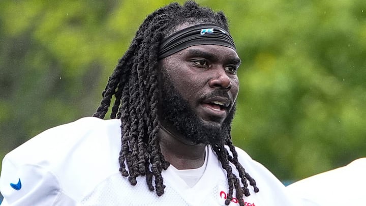 Detroit Lions defensive end Myles Adams (66) walks off the field after practice during training camp 