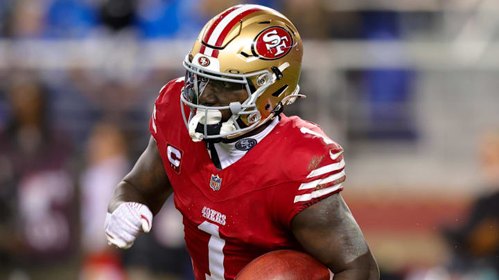 Dec 30, 2024; Santa Clara, California, USA; San Francisco 49ers wide receiver Deebo Samuel Sr. (1) during the game against the Detroit Lions at Levi's Stadium. Mandatory Credit: Sergio Estrada-Imagn Images