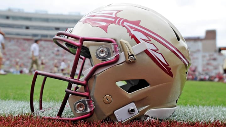 Oct 7, 2017; Tallahassee, FL, USA; View of a Florida State Seminoles helmet on the field before the game against the Miami Hurricanes at Doak Campbell Stadium. Mandatory Credit: Melina Vastola-Imagn Images Oct 7, 2017; Tallahassee, FL, USA; View of a Florida State Seminoles helmet on the field before the game against the Miami Hurricanes at Doak Campbell Stadium. Mandatory Credit: Melina Vastola-Imagn Images