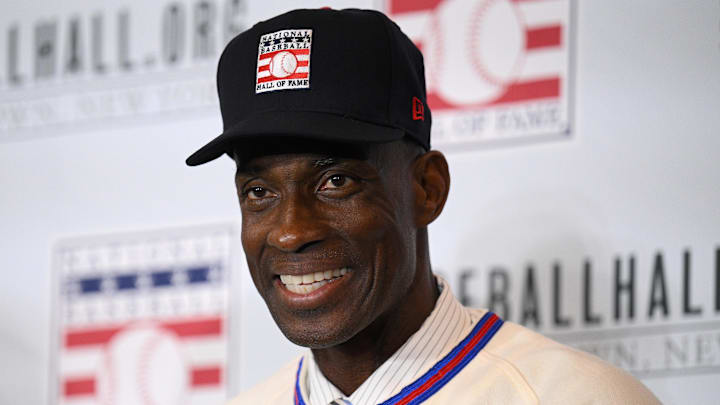 Fred McGriff speaks to the media after being elected to Hall of Fame by contemporary era committee at Manchester Grand Hyatt. Fred McGriff speaks to the media after being elected to Hall of Fame by contemporary era committee at Manchester Grand Hyatt.