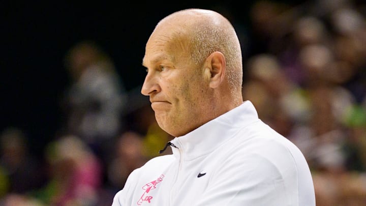 Oregon head coach Kelly Graves watches his team in the fourth quarter as the Oregon Ducks host the Illinois Fighting Illini on Feb. 4, 2026, at Matthew Knight Arena in Eugene, Oregon.
