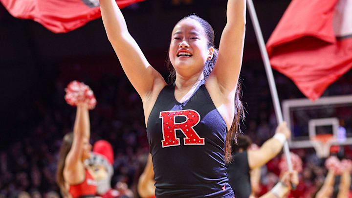A member of the Rutgers Scarlet Knights cheer squad