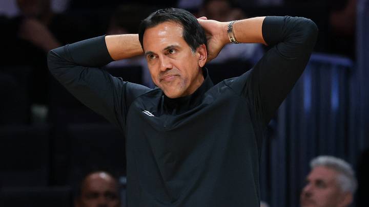 Miami Heat head coach Erik Spoelstra reacts (Mandatory Credit: Sam Navarro-Imagn Images)