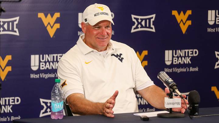 Sep 12, 2026; Morgantown, West Virginia, USA; West Virginia Mountaineers head coach Rich Rodriguez speaks with the media after defeating the UT Martin Skyhawks at Milan Puskar Stadium. Mandatory Credit: Ben Queen-Imagn Images