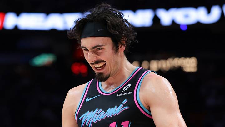 Miami Heat forward Jaime Jaquez Jr. (11) reacts against the Indiana Pacers during the second half at Kaseya Center on December 27, 2025.