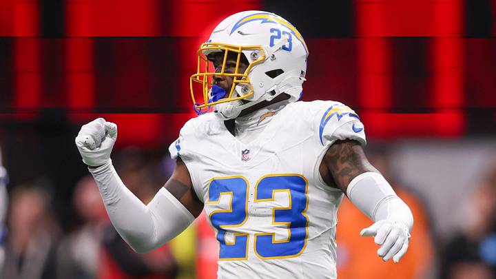 Dec 1, 2024; Atlanta, Georgia, USA; Los Angeles Chargers safety Tony Jefferson (23) reacts after a stop against the Atlanta Falcons in the fourth quarter at Mercedes-Benz Stadium. Mandatory Credit: Brett Davis-Imagn Images Dec 1, 2024; Atlanta, Georgia, USA; Los Angeles Chargers safety Tony Jefferson (23) reacts after a stop against the Atlanta Falcons in the fourth quarter at Mercedes-Benz Stadium. Mandatory Credit: Brett Davis-Imagn Images