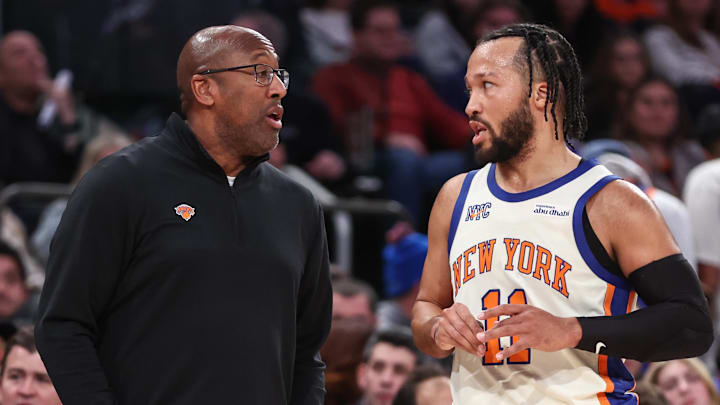 Jan 3, 2026; New York, New York, USA; New York Knicks head coach Mike Brown talks with guard Jalen Brunson (11) in the third quarter against the Philadelphia 76ers at Madison Square Garden. Mandatory Credit: Wendell Cruz-Imagn Images Jan 3, 2026; New York, New York, USA; New York Knicks head coach Mike Brown talks with guard Jalen Brunson (11) in the third quarter against the Philadelphia 76ers at Madison Square Garden. Mandatory Credit: Wendell Cruz-Imagn Images