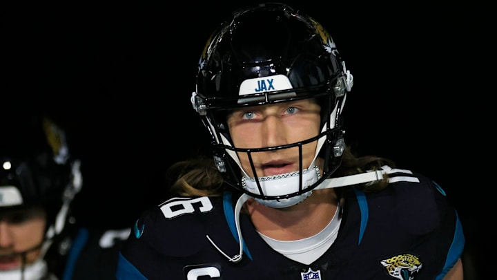 Jacksonville Jaguars quarterback Trevor Lawrence (16) leads his team onto the field before a regular season NFL football matchup Monday, Dec. 4, 2023 at EverBank Stadium in Jacksonville, Fla. The Cincinnati Bengals defeated the Jacksonville Jaguars 34-31 in overtime. [Corey Perrine/Florida Times-Union]