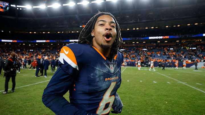 Denver Broncos safety P.J. Locke celebrates after the game against the Cleveland Browns at Empower Field at Mile High. Denver Broncos safety P.J. Locke celebrates after the game against the Cleveland Browns at Empower Field at Mile High.