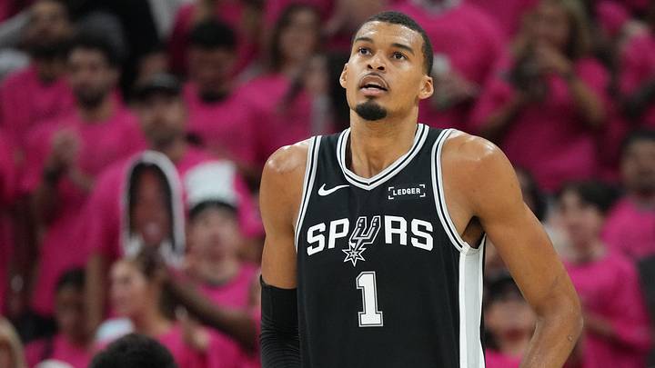 May 22, 2026; San Antonio, Texas, USA; San Antonio Spurs forward Victor Wembanyama (1) reacts against the Oklahoma City Thunder in the first half during Game 3 of the Western Conference Finals for the 2026 NBA Playoffs at Frost Bank Center. May 22, 2026; San Antonio, Texas, USA; San Antonio Spurs forward Victor Wembanyama (1) reacts against the Oklahoma City Thunder in the first half during Game 3 of the Western Conference Finals for the 2026 NBA Playoffs at Frost Bank Center.