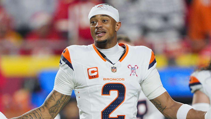Denver Broncos cornerback Pat Surtain II warms up before a game against the Kansas City Chiefs Denver Broncos cornerback Pat Surtain II warms up before a game against the Kansas City Chiefs