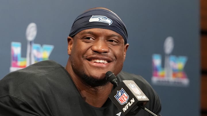 Feb 8, 2026; Santa Clara, CA, USA; Seattle Seahawks running back Kenneth Walker III (9) speaks in a press conference after defeating the New England Patriots in Super Bowl LX at Levi's Stadium. Mandatory Credit: Kirby Lee-Imagn Images Feb 8, 2026; Santa Clara, CA, USA; Seattle Seahawks running back Kenneth Walker III (9) speaks in a press conference after defeating the New England Patriots in Super Bowl LX at Levi's Stadium. Mandatory Credit: Kirby Lee-Imagn Images