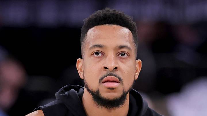 CJ McCollum warms up before game five of the first round.