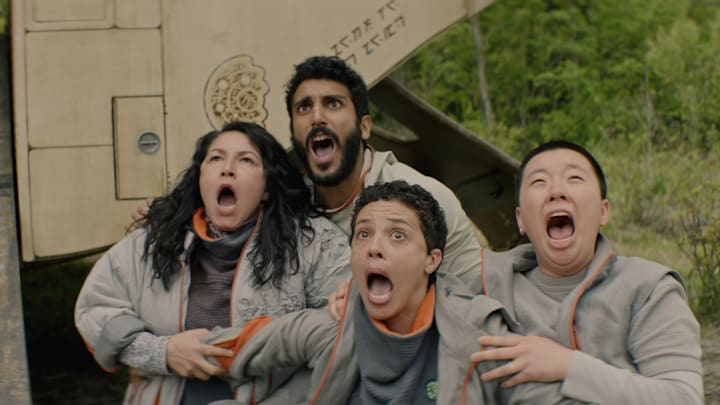 Tamara Podemski, Akshay Khanna, Tattiawna Jones and Sabrina Wu in "Murderbot," now streaming on Apple TV+.