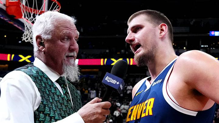 Dec 18, 2025; Denver, Colorado, USA; Sports broadcaster Scott Hastings interviews Denver Nuggets center Nikola Jokic (15) following the win against the Orlando Magic at Ball Arena. Mandatory Credit: Ron Chenoy-Imagn Images Dec 18, 2025; Denver, Colorado, USA; Sports broadcaster Scott Hastings interviews Denver Nuggets center Nikola Jokic (15) following the win against the Orlando Magic at Ball Arena. Mandatory Credit: Ron Chenoy-Imagn Images