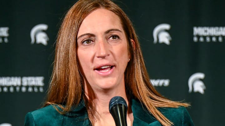 Michigan State's head coach Robyn Fralick speaks during women's basketball media day on Tuesday, Oct. 21, 2025, at the Breslin Center in East Lansing. Michigan State's head coach Robyn Fralick speaks during women's basketball media day on Tuesday, Oct. 21, 2025, at the Breslin Center in East Lansing.