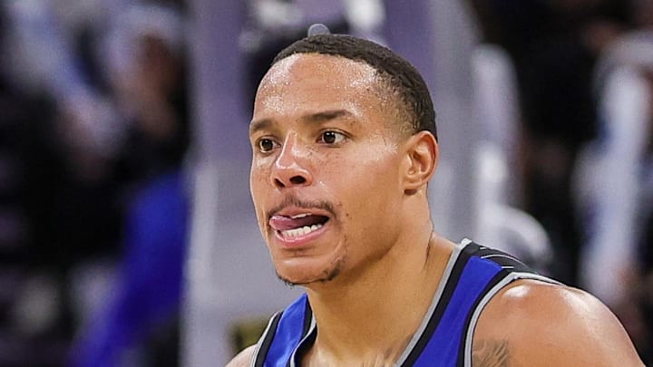Orlando Magic guard Desmond Bane brings the ball up court during the second half against the Miami Heat. Orlando Magic guard Desmond Bane brings the ball up court during the second half against the Miami Heat.