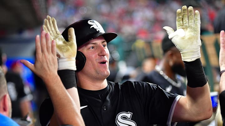 Chicago White Sox shortstop Colson Montgomery (12) celebrates after hitting a solo home run against the Los Angeles Angels at Angel Stadium. 