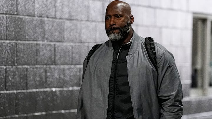 Detroit Lions general manager Brad Holmes arrives at Northwest Stadium in Landover, Md. on Sunday, November 9, 2025.