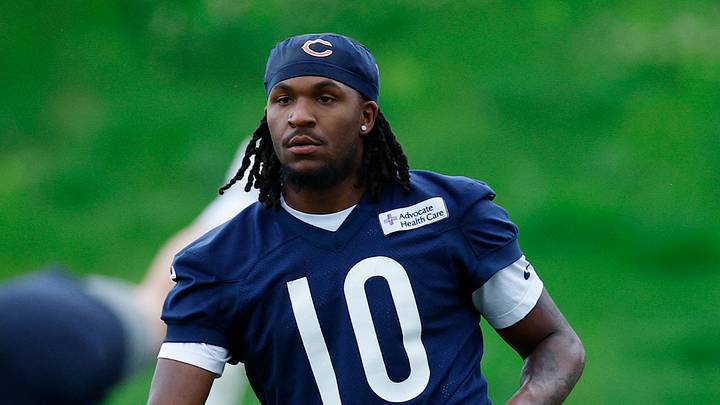 Chicago Bears wide receiver Luther Burden III (10) stretches during Minicamp