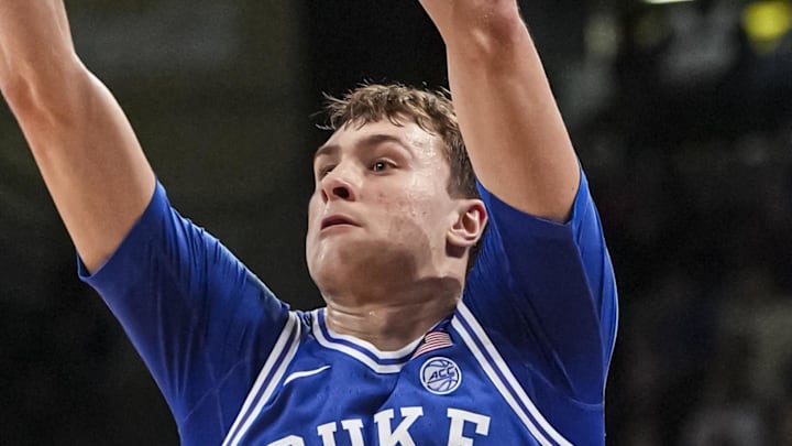 Dec 21, 2024; Atlanta, Georgia, USA; Duke Blue Devils guard Cooper Flagg (2) shoots against the Georgia Tech Yellow Jackets during the first half at McCamish Pavilion. Mandatory Credit: Dale Zanine-Imagn Images Dec 21, 2024; Atlanta, Georgia, USA; Duke Blue Devils guard Cooper Flagg (2) shoots against the Georgia Tech Yellow Jackets during the first half at McCamish Pavilion. Mandatory Credit: Dale Zanine-Imagn Images