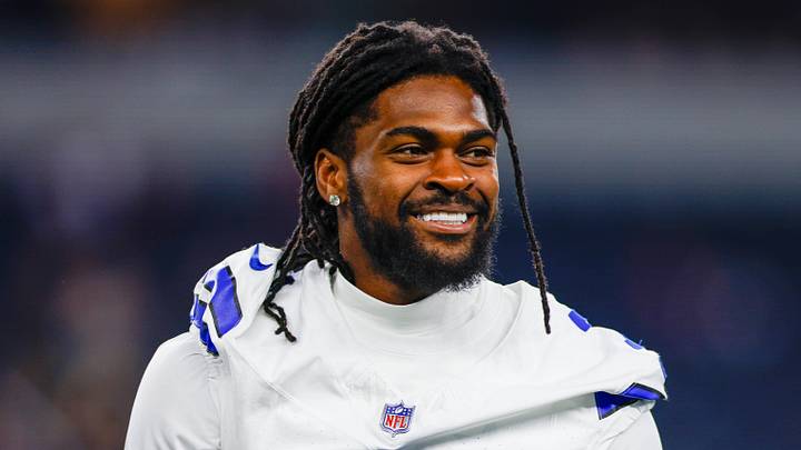 Aug 22, 2025; Arlington, Texas, USA; Dallas Cowboys cornerback Trevon Diggs (7) prior to the game against the Atlanta Falcons at AT&T Stadium. Mandatory Credit: Andrew Dieb-Imagn Images