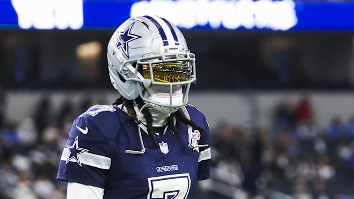 Dec 21, 2025; Arlington, Texas, USA; Dallas Cowboys cornerback Trevon Diggs (7) participates in pregame warmups against the Los Angeles Chargers at AT&T Stadium. Mandatory Credit: Kevin Jairaj-Imagn Images